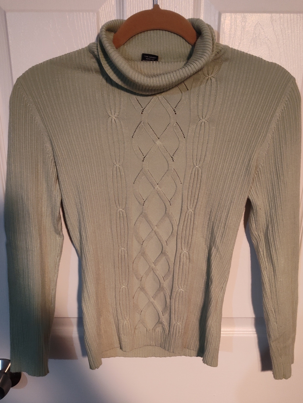 New York & Company Sage Green Cable Turtleneck Sweater
